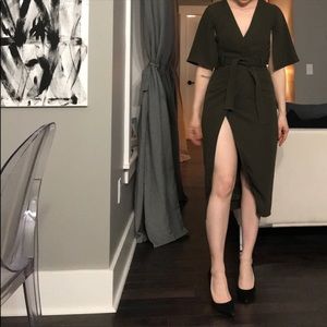 ASOS midi dress wrap tie olive kimono